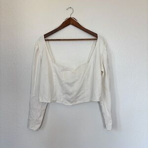 H&M Off White Long Sleeve Square Neck Crop Top